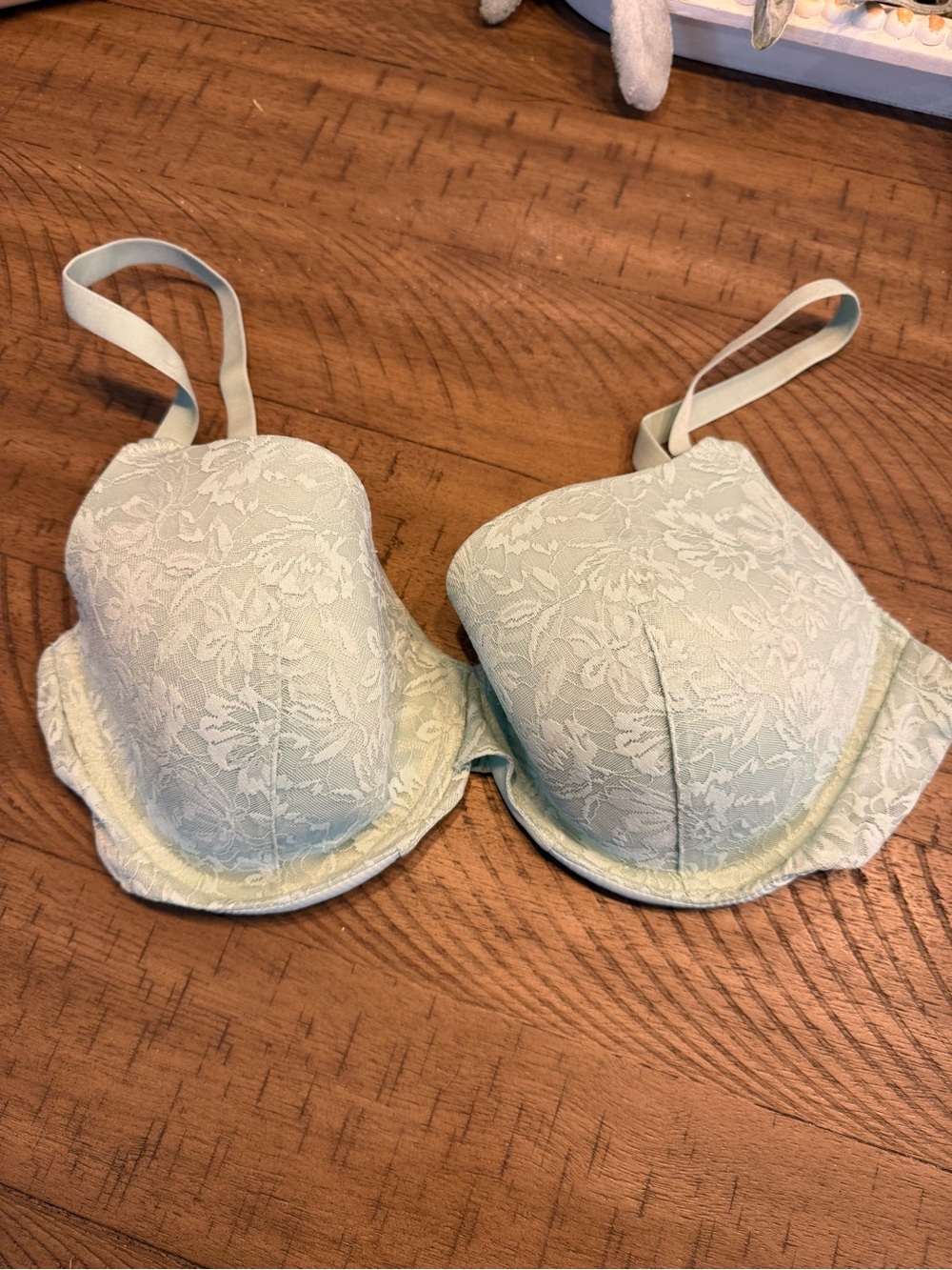 Auden Lightly Lined Full Coverage T-Shirt Bra Mint Green Lace 34DD